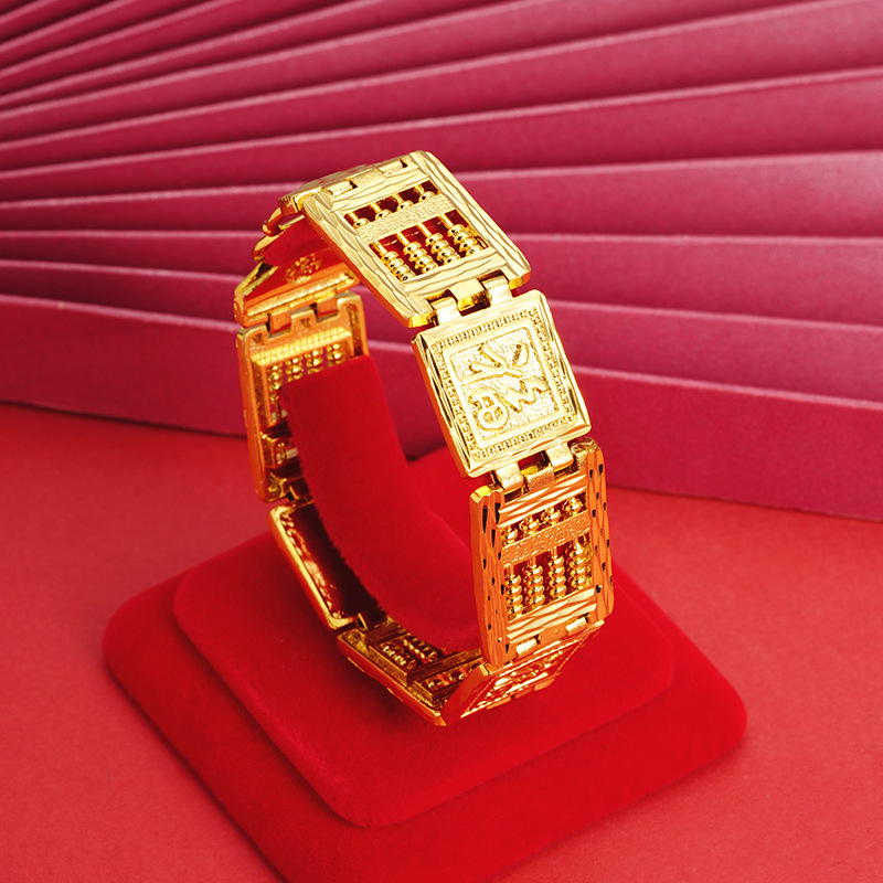 Arena antigua oro Ábaco fu carácter Fu marca pulsera hombres y mujeres estilo retro imitación oro joyería elegante estilo chino pulsera