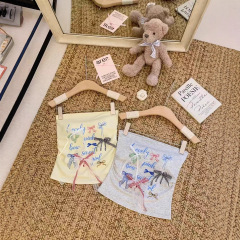 彩色涂鸦蝴蝶结印花短袖T恤女夏甜辣风修身显瘦美背