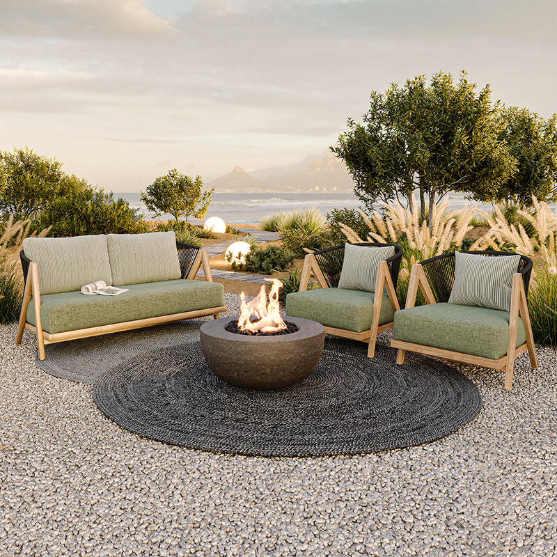 Sofá patio al aire libre terraza al aire libre jardín de caña silla de respaldo alto villa impermeable solar teca sofá combinación