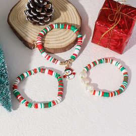 欧美热卖新款红绿白软陶合金雪人吊坠手饰轻奢简约小众手链套装