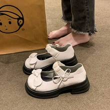 Женские летние босоножки Мэри Джейн из кожи, на толстой подошве, с французским бантом, новые, в британском стиле, универсальные, оптом.