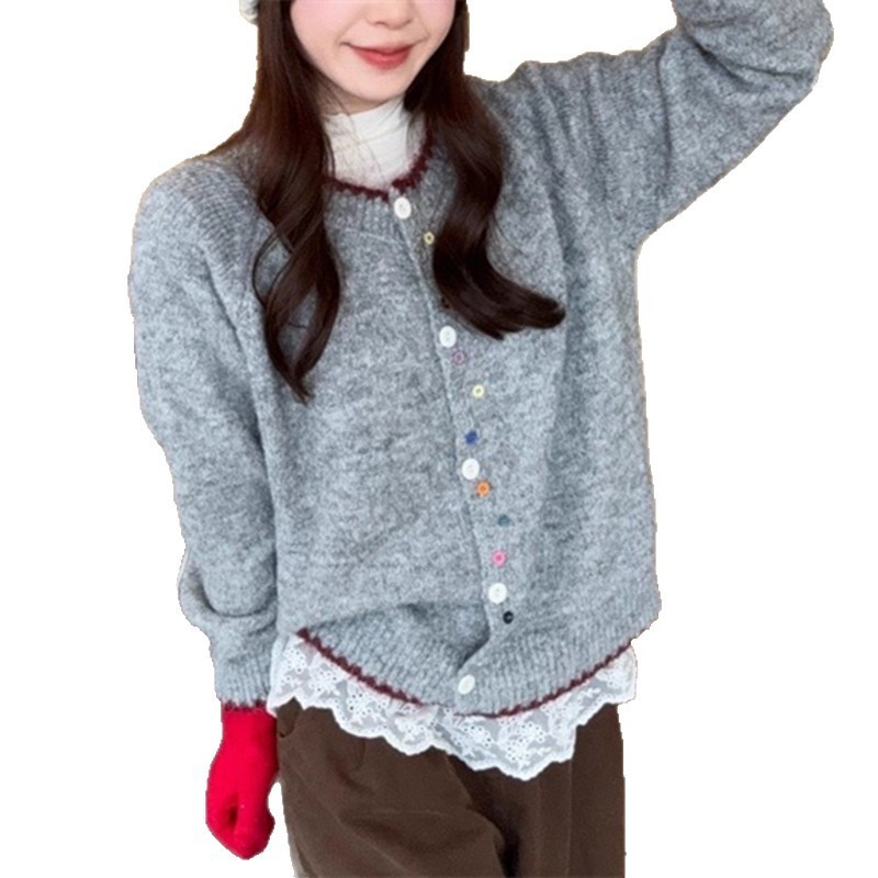 YS韩系百搭甜美小众减龄气质长袖毛衣女秋季百搭宽松针织开衫上衣|undefined