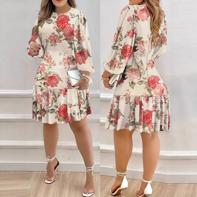 New Foreign Trade Cross-Border Independent Station Autumn and Winter Retro Paisley Print Long-Sleeve V-Neck Fashion Women's Dress