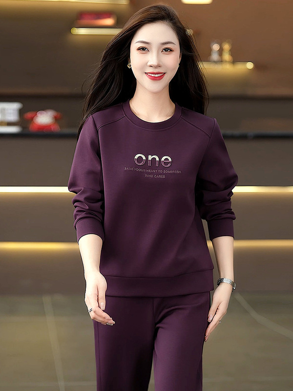 品牌妈妈长袖运动套装女2025秋季新款时尚洋气圆领休闲卫衣两件套|undefined