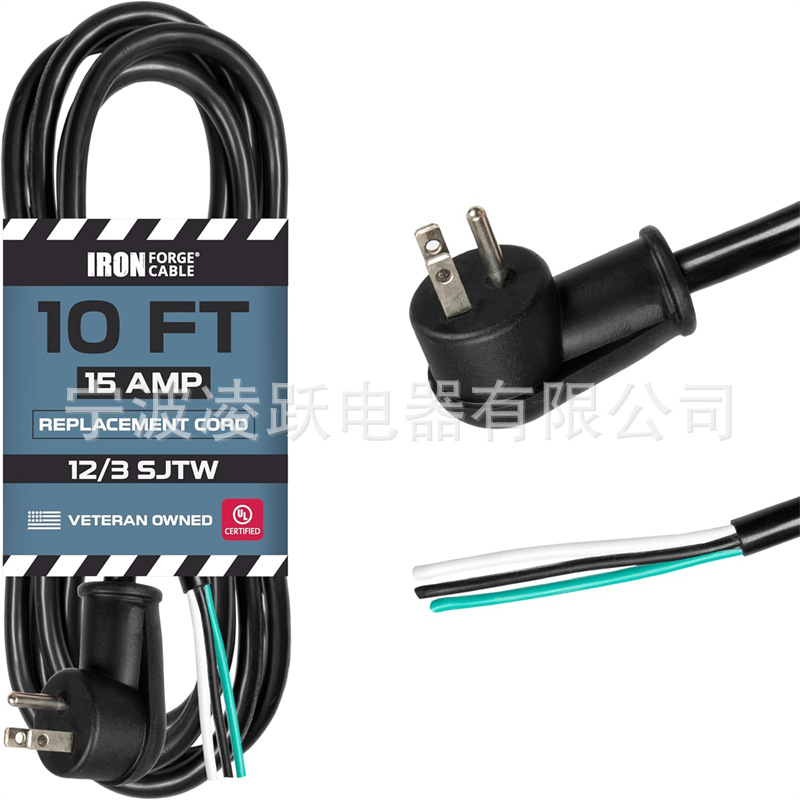 Iron Forge 电缆扁平插头 12 号电源线替换件 15 安培黑色重型