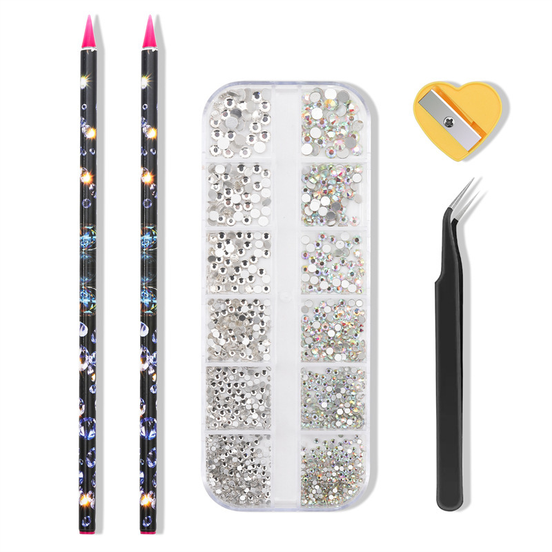 Cross-Border Popular Manicure Dot Drill Tool Set Manicure Flats Bottom Rhinestone Dot Drill Crayon Tweezers Pencil Sharpener Set