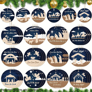 Vintage Christmas Scene Decorations Round Wooden Christmas Tree Hanging Ornaments for Home & Farm Holiday Celebrations
