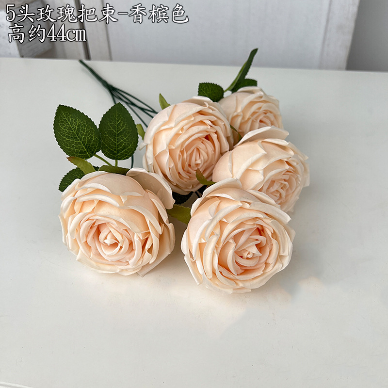 Alta simulación 5-cabeza curling Rosa mango manojo francés ramo carretera plomo flor artificial falso decoración del hogar boda Rose