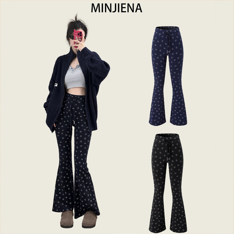 Korean Minjiena smiley face slim-fit flared casual pants for women, flared long pants, cardigan long-sleeve T-shirt Korean Minjiena smiley face slim-fit flared casual pants for women, flared long pants, cardigan long-sleeve T-shirt