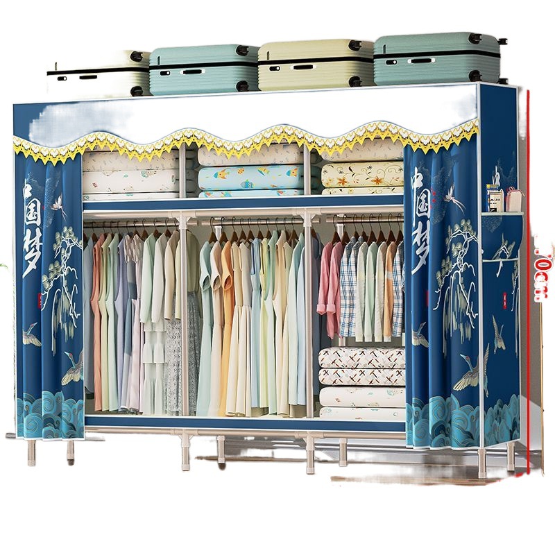 Armario de tela reforzado y engrosado de tubería de acero, armario simple, dormitorio para el hogar, nuevo armario de ropa para el hogar ensamblado para la casa de alquiler