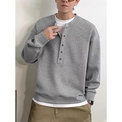 假两件亨利领长袖套头卫衣男春季cleanfit韩版轻熟风宽松休闲外套