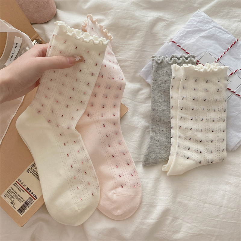 Socks Women's Summer Thin Mesh Breathable Small Floral Cotton Socks Casual All-match Fungus Lace Mid-tube Socks Stacked Socks