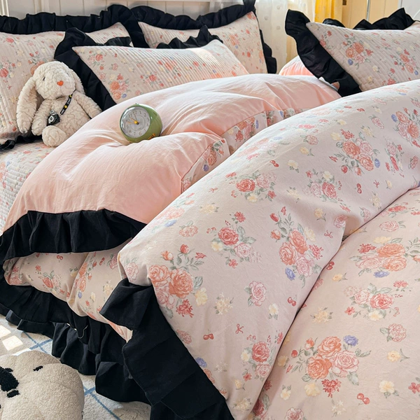 【Bed cover set】-Hepburn style·Flowers·Pink