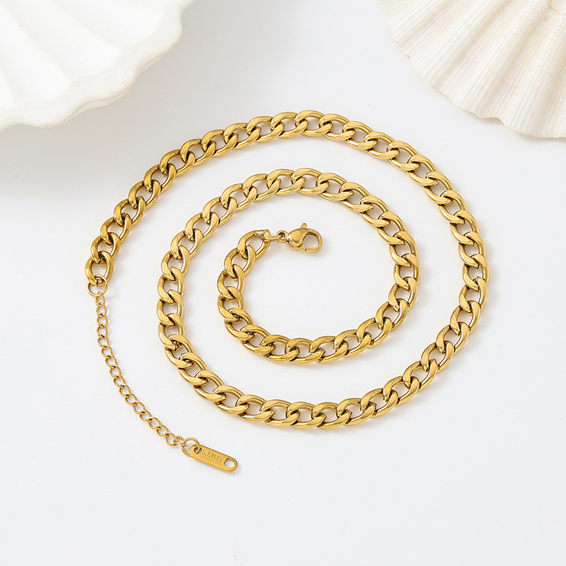Collar de cadena cubana minimalista en acero inoxidable unisex_voghion.com