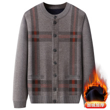 中老年男士开衫爸爸毛衣加绒加厚针织衫外套老年人爷爷保暖毛线衫