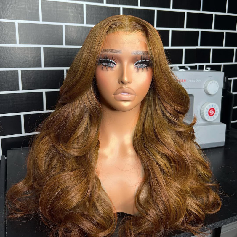 Golden Brown Synthetic Fiber Wig 13*4 Body Wave Front Lace Fiber Hairpi Long Curly Hair