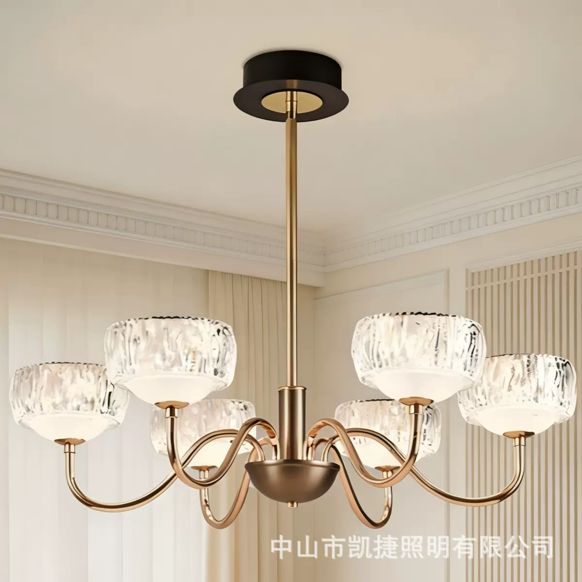 现代轻奢客厅吊灯三色变光铁艺亚克力家用卧室餐厅灯具