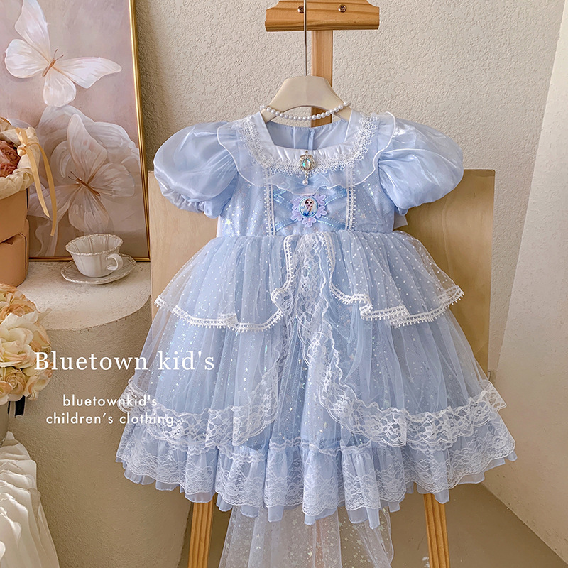 Elsa Princess Dress Girls' Lolita Summer Dress 2026 New Children's Frozen Elsa Dress Dress