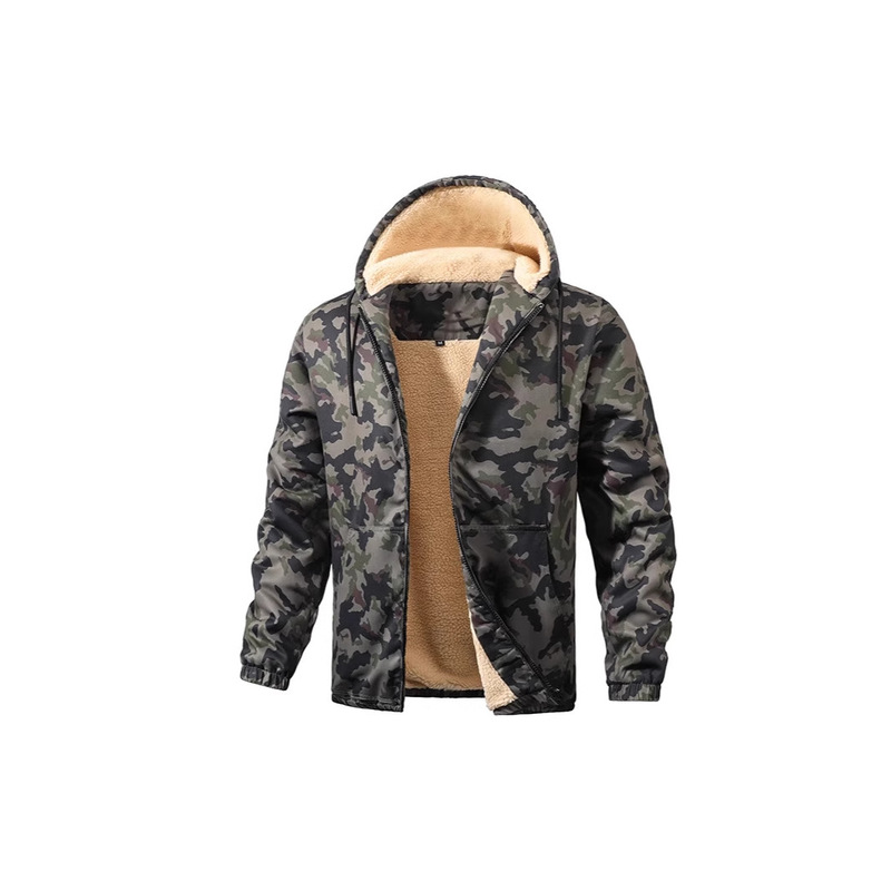 plus size Thick Winter Hooded Fleece Coat Men's Sherpa Lined Warm Hunting Cold Weather Camouflage Coat