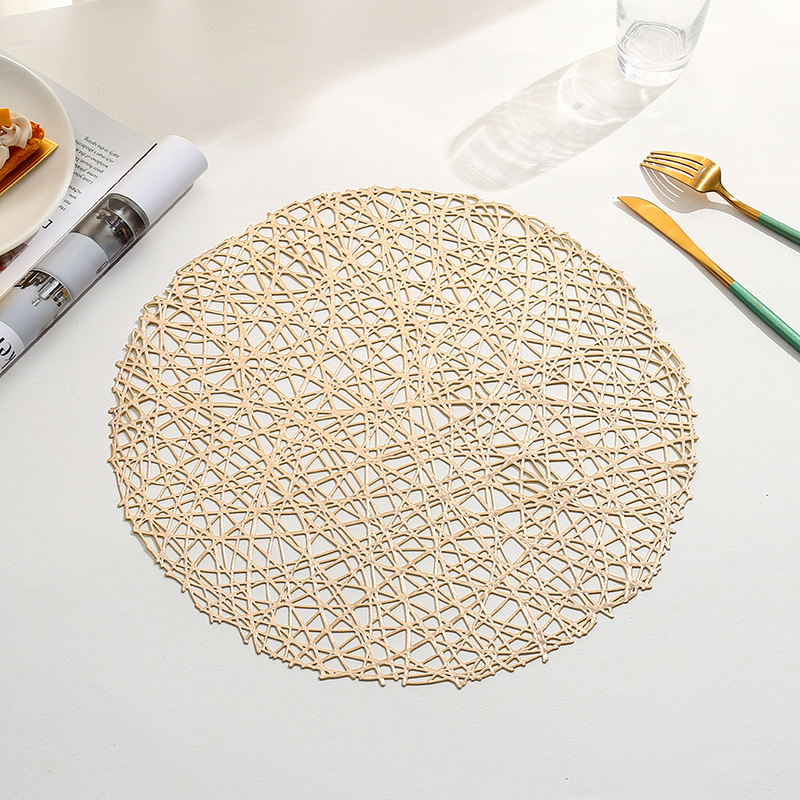 Nuevo transfronterizo entrelazado almohadilla de mesa redonda trenzada alboroto de aislamiento térmico almohadilla de decoración de PVC almohadilla de mesa almohadilla de taza al por mayor