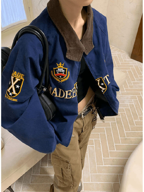 2025美式复古哈灵顿夹克男女新款街头情侣潮牌刺绣短款外套潮牌男|undefined