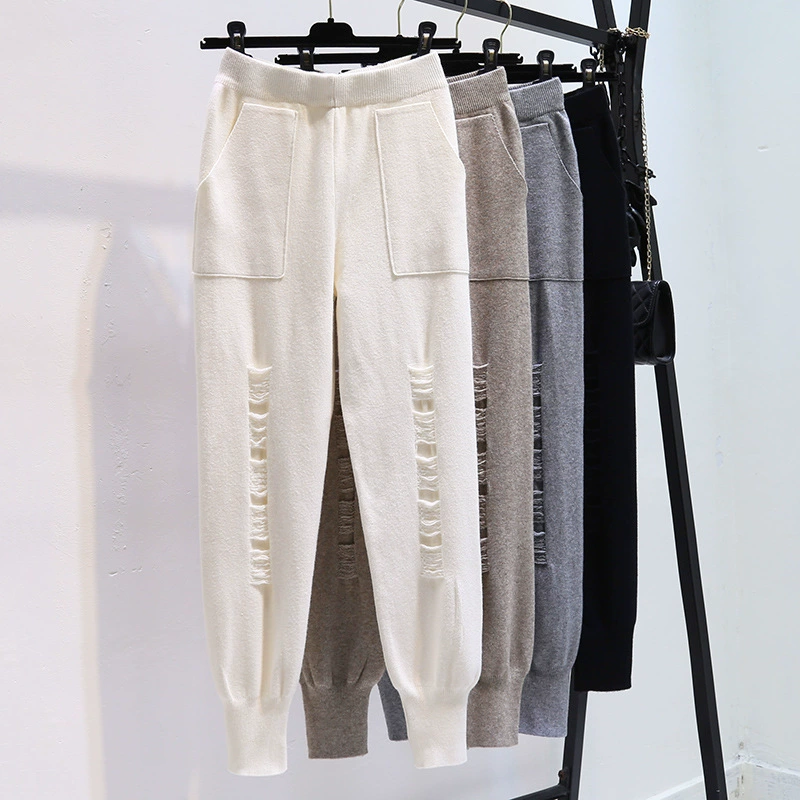 Осень-зима 2022, Новое поступление, износостойкие вязаные брюки-бабушки, женские облегающие свободные укороченные брюки с высокой талией и редькой