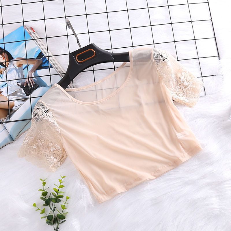 Short Mesh Top with Round Neck, T-Shirt with Short Sleeves, Lace Base Shirt, Thin Summer Low-Neck Half-Shirt for Women Short Mesh Top with Round Neck, T-Shirt with Short Sleeves, Lace Base Shirt, Thin Summer Low-Neck Half-Shirt for Women