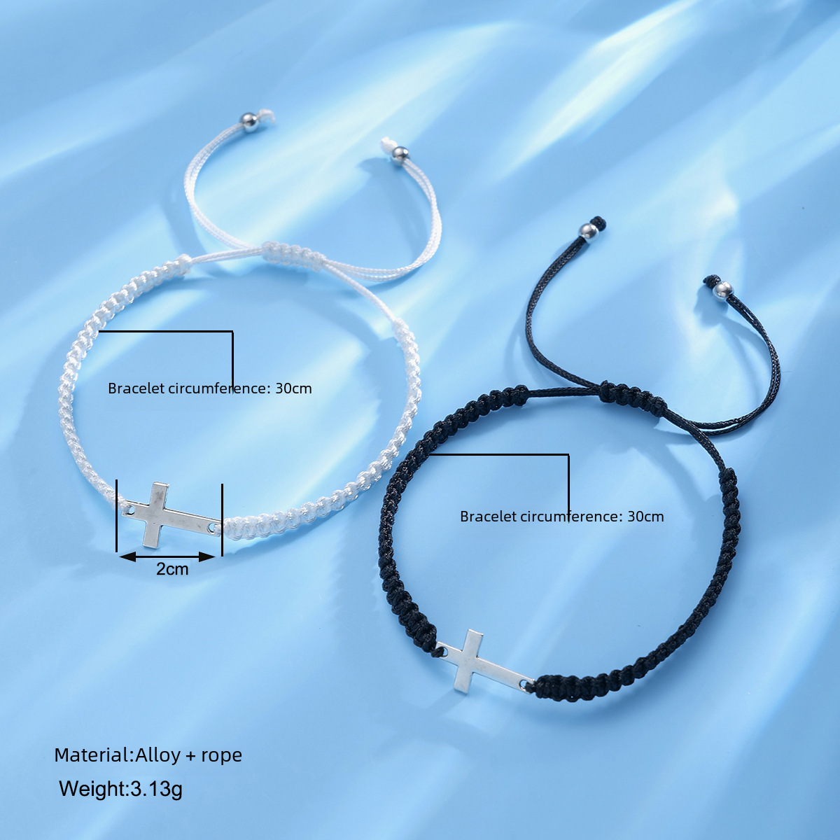 semplice braccialetto dell'amicizia alla moda braccialetto con croce intrecciato a mano set bianco e nero braccialetto di coppia set da 2 pezzi_voghion.com