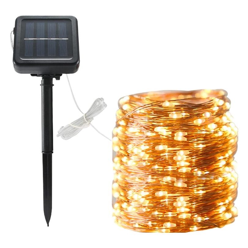 Guirnaldas de luces solares, luces de alambre de cobre, decoración exterior, luces navideñas, luces de alambre de cobre, guirnaldas de luces LED, guirnaldas de luces impermeables IP55