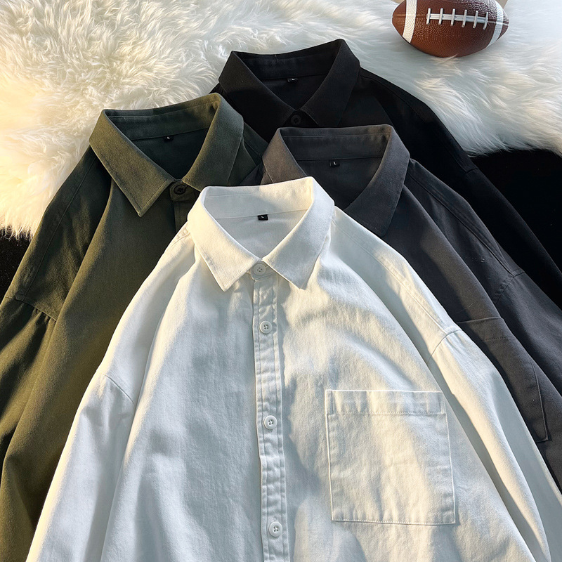 Spring and Autumn cleanfit Solid Color Base Shirt Men's Long-sleeved High-end American Casual Stacked White Shirt