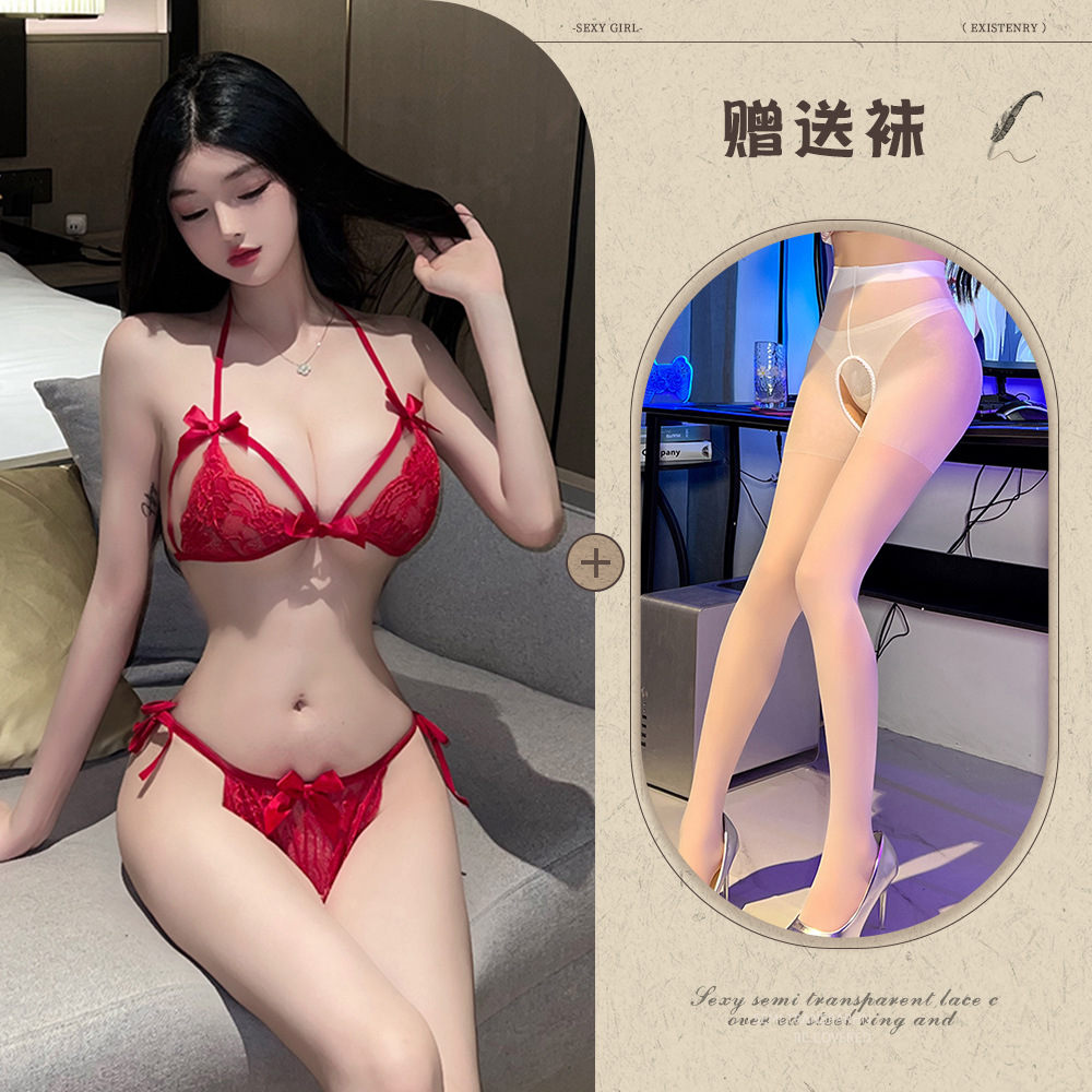 버건디 + 화이트 가랑이 없는 양말