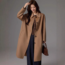 M加厚款复古娃娃领加长款宽松羊毛大衣高端气质双面羊绒毛呢外套