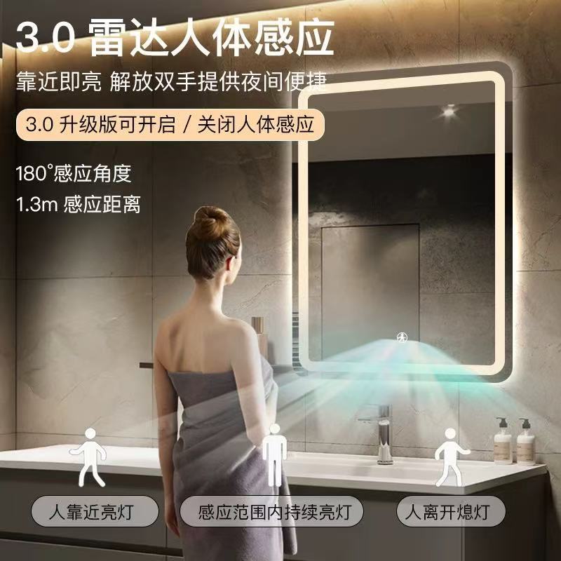 Fábrica de fuente de gabinete de baño transfronterizo cuadrado inteligente espejo de baño espejo de pared inodoro táctil led