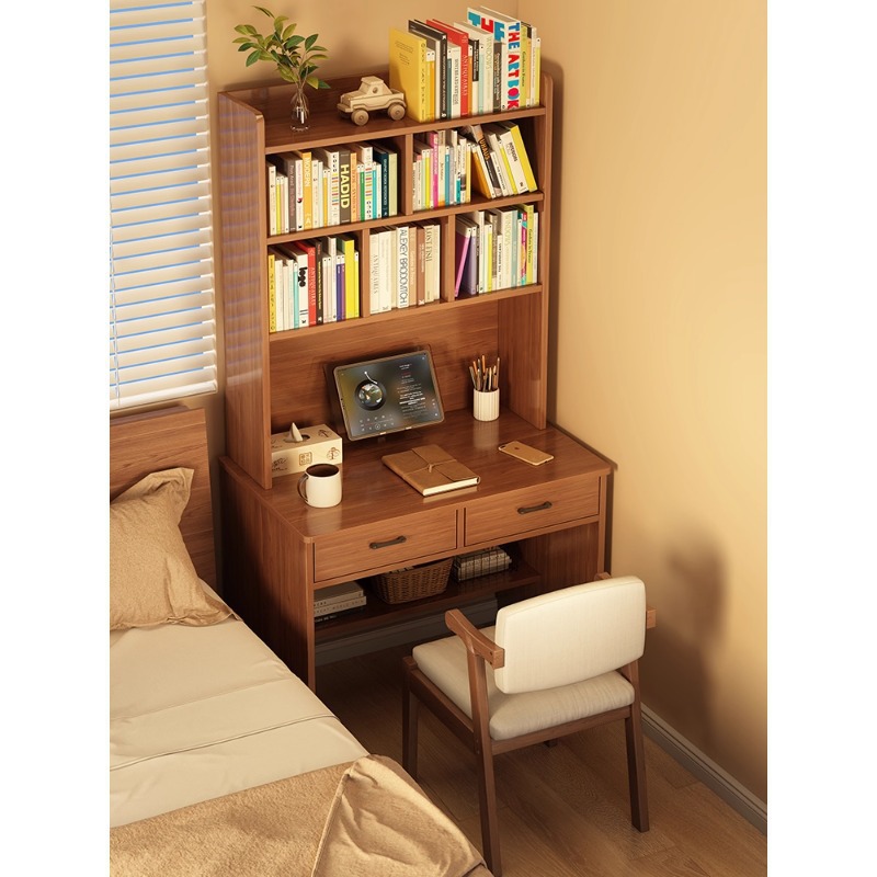 Solid Wood Core Desk, Small Apartment Bookcase, Bookshelf, Two-In-One Floor-Standing Storage Rack, Bedroom Desk, Home Computer Desk