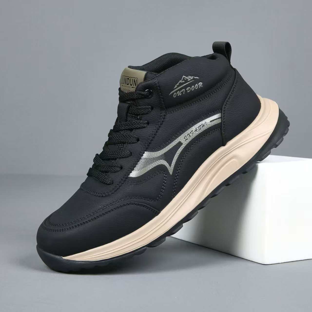 High-Top Men's Shoes Trendy Versatile Thick-Soled Sneakers Men's Lightweight Height-Increasing Sports Casual Shoes Autumn White Trendy Shoes