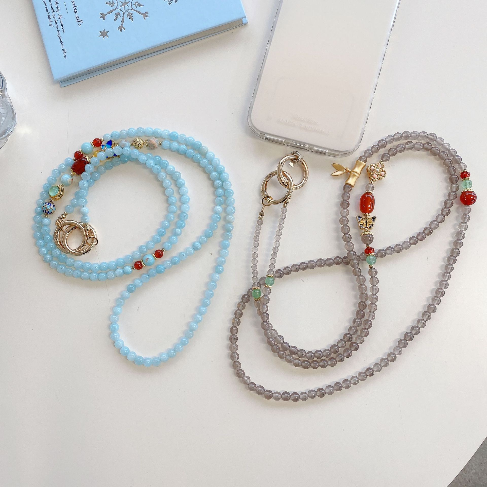 Boutique hecho a mano de alta gama para teléfono móvil cadena larga de ágata cloisonné femenina cordón de teléfono móvil de moda colgante de mensajero largo