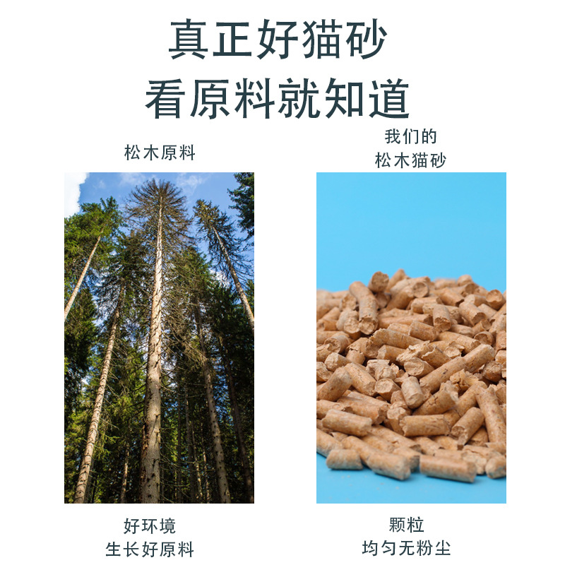 Sand para gatos de pino, fábrica de madera de pino al por mayor, arena para gatos transfronteriza, fuerte absorción de agua y bajo polvo, 15KG, inodoro para gatos adultos y gatos jóvenes