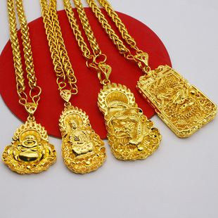 2025 live broadcast new imitation gold dragon brand necklace ethnic style domineering 18K gold-plated Guanyin Buddha pendant necklace for men