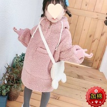 女童冬装2022新款加厚保暖卫衣中长款外穿套头羊羔女宝宝毛毛衣潮
