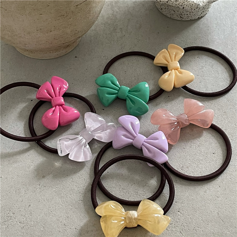 Summer Fresh Style Jelly Texture Acrylic Bow Hair Ring Horsetail Hair Rope Hair Strap Sweet New_voghion.com