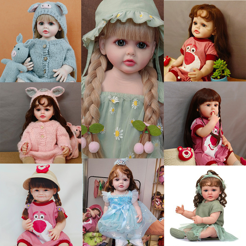 Muñeca suave artificial de 55cm, muñeco realista con cara sonriente, oso de fresa que puede entrar en el agua para acompañar el juguete de muñeca