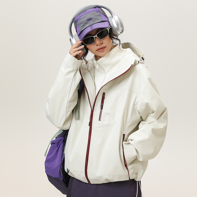 杰克传洋户外3in1冲锋衣徒步登山进藏夹克女式短款小个子防风外套|undefined