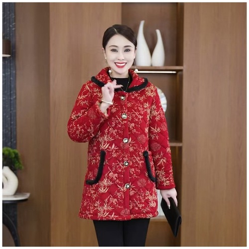 New Mid-Age Mother Winter Cotton Jacket Stylish and Noble Loose Plus Size Warm Plush Cotton Coat with Added Padding and Thickness