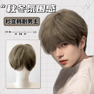 Men's Wig Short Hair Korean Style Handsome Full Head Cover Style Natural Fluffy Differential Broken Cover Daily Brown Short Hair for Boys