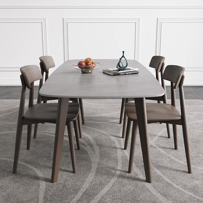 北欧岩板餐桌简约现代极简家用小户型长方形大理石实木餐桌椅组合