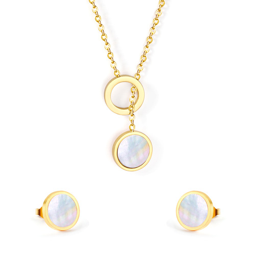 European and American shell earrings, women's necklace jewelry set, light luxury, simple temperament, versatile stainless steel foreign trade jewelry set