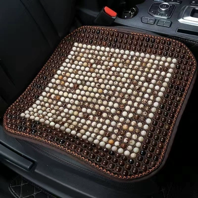 Summer car seat cushion, cooling pad, breathable and ventilated seat cushion with wooden beads, single-piece summer cooling mat, universal car seat pad (Cool pad) - brown-floral-pattern