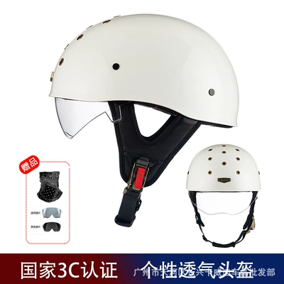 Hot-Selling Motorcycle Summer Retro Half, Motosiklet kaskı (dəbilqə) - rw-016-glossy-white-black-white-inner-lens-face-towel-m