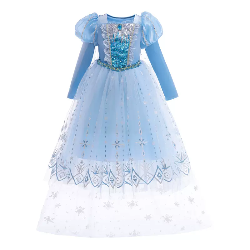 爱莎公主连衣裙 女童冰雪奇缘生日礼服艾莎泡泡袖节日时尚连衣裙