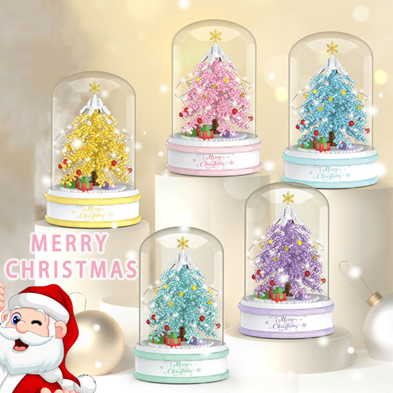 Caja de música navideña, bloques de construcción, caja de música con forma de castillo, juguete educativo de rompecabezas de partículas pequeñas, regalo navideño